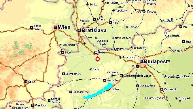 Map of NW Hungary showing HA1AG QTH